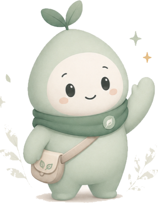 Avey, a friendly leaf mascot waving